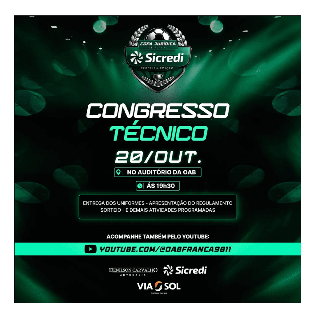 Congresso Técnico Oficial - 3ª Copa Jurídica Sicredi de Futsal!