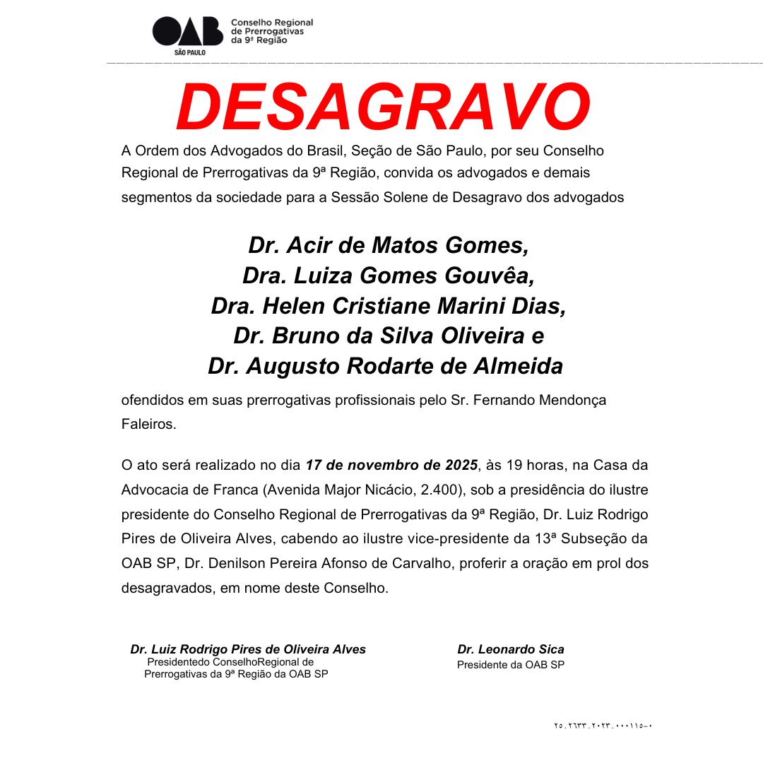 Sessão Solene de Desagravo 17/11/2025