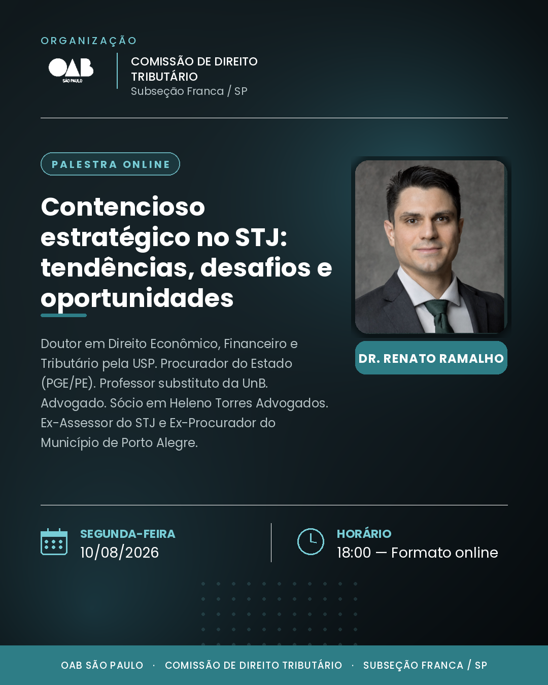 Palestra online “Contencioso Estratégico no STJ: Tendências, Desafios e Oportunidades”.