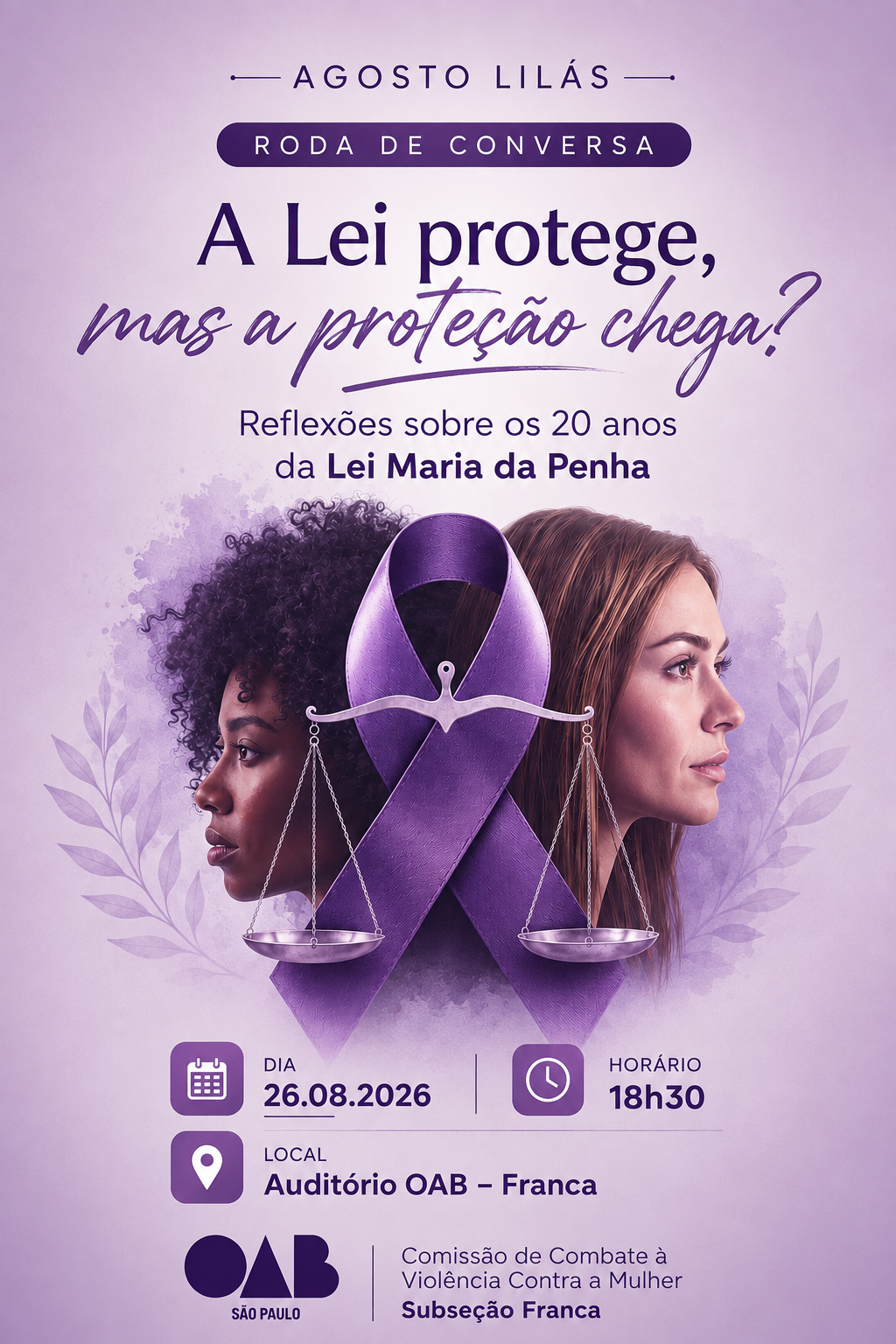 Agosto Lilás: OAB Franca promove roda de conversa sobre a proteção às mulheres